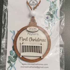 Personalized First Christmas Ornament - Brown and White